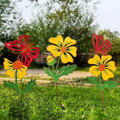 WKHOMEDECO butterfly and flower stake adds whimsy and color to your garden.