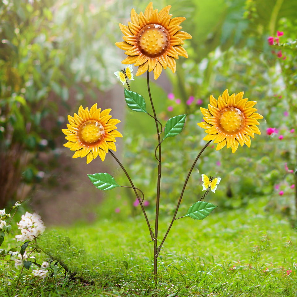 WKHOMEDECO sunflowers stake 30in with three heads boosts curb appeal.