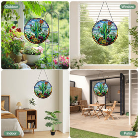 Wkyqes cactus suncatcher with chain for easy hanging.