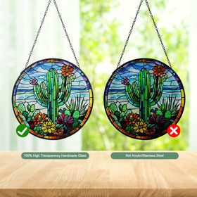 Wkyqes artisan cactus suncatcher enhances home or garden.