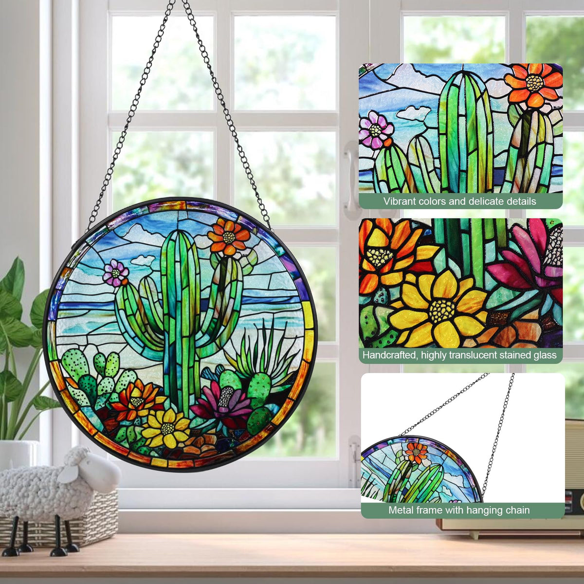 Wkyqes stained glass ornament ideal for gifts and decor.