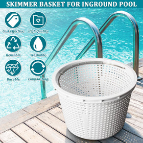 WKZO pool skimmer basket with rubber grip aiding slip-free removal.