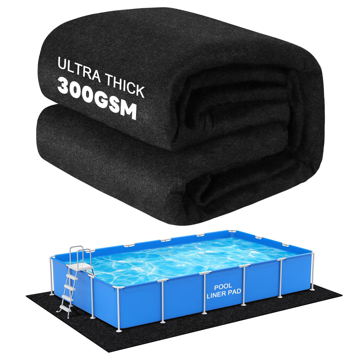 WLLEYAY pool liner pad close-up showing dense 300G/m² construction for durability
