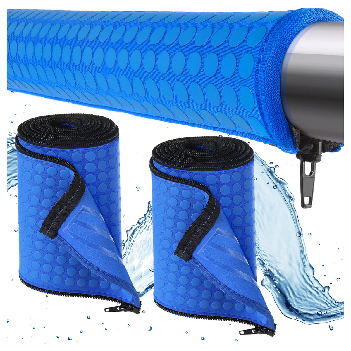 WLLEYAY 2-pack neoprene pool handrail cover on 8ft rails for slip resistance.