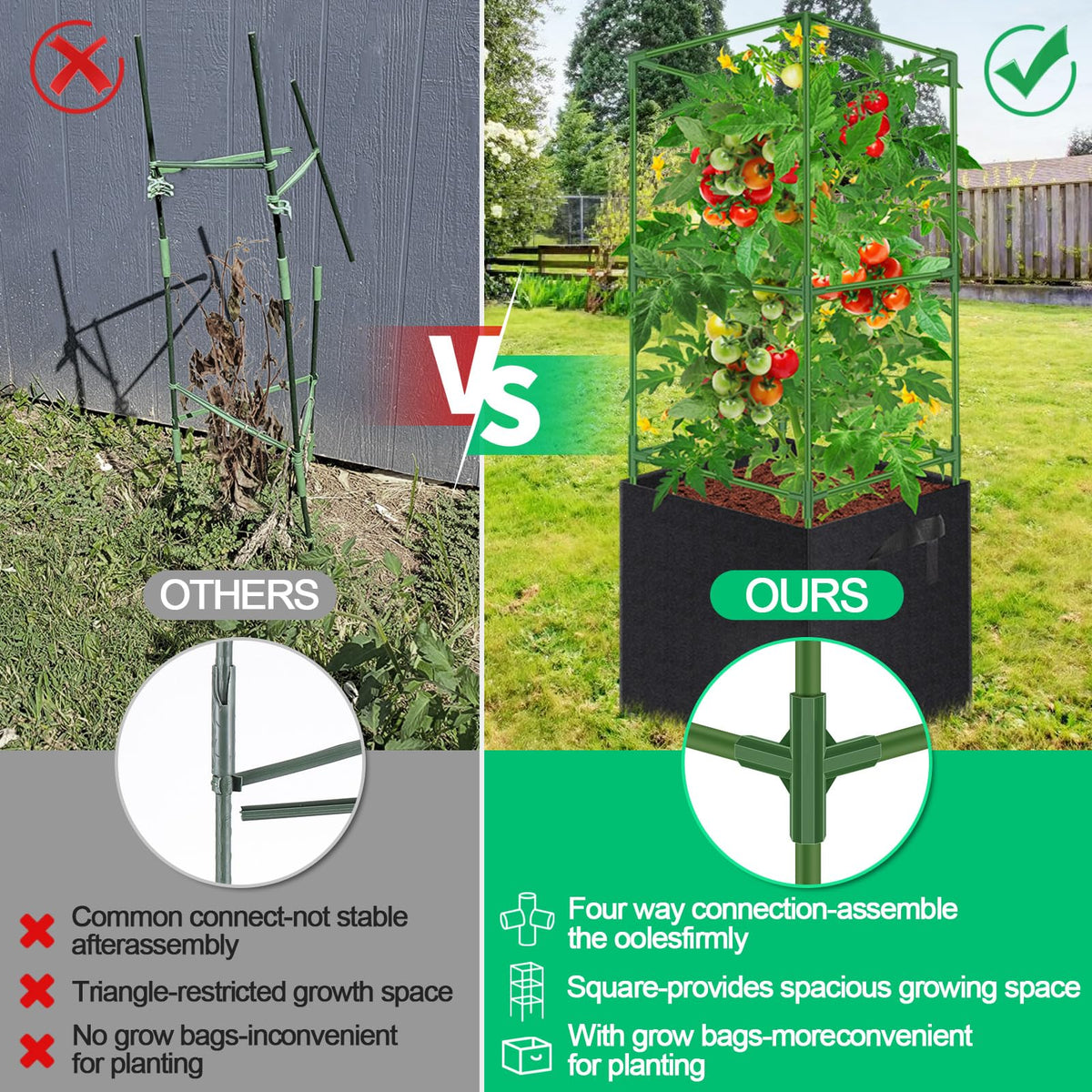 WLLEYAY adjustable-height tomato cage demonstrates flexible support for climbing plants