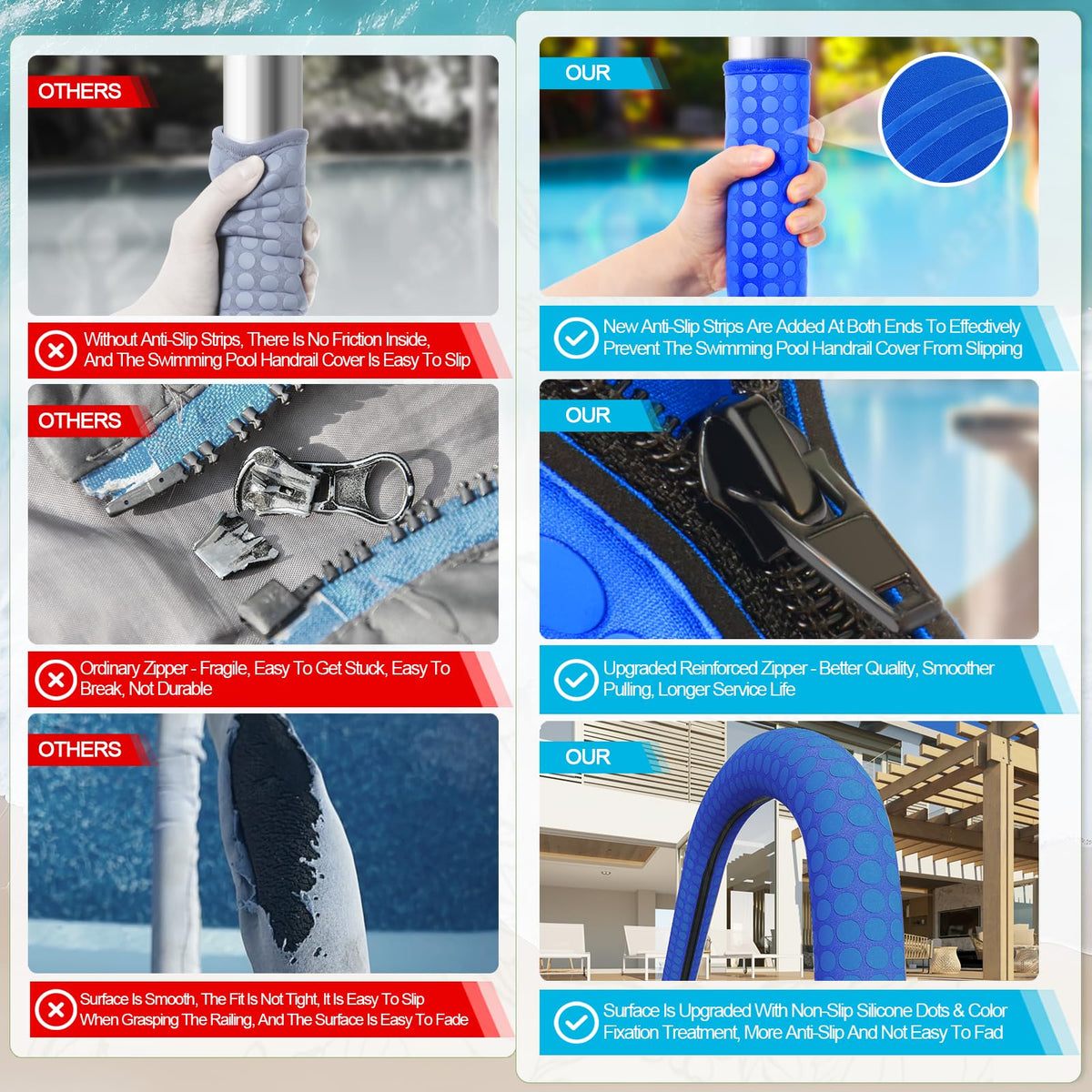 WLLEYAY anti-slip strip close-up improves grip on wet rails.