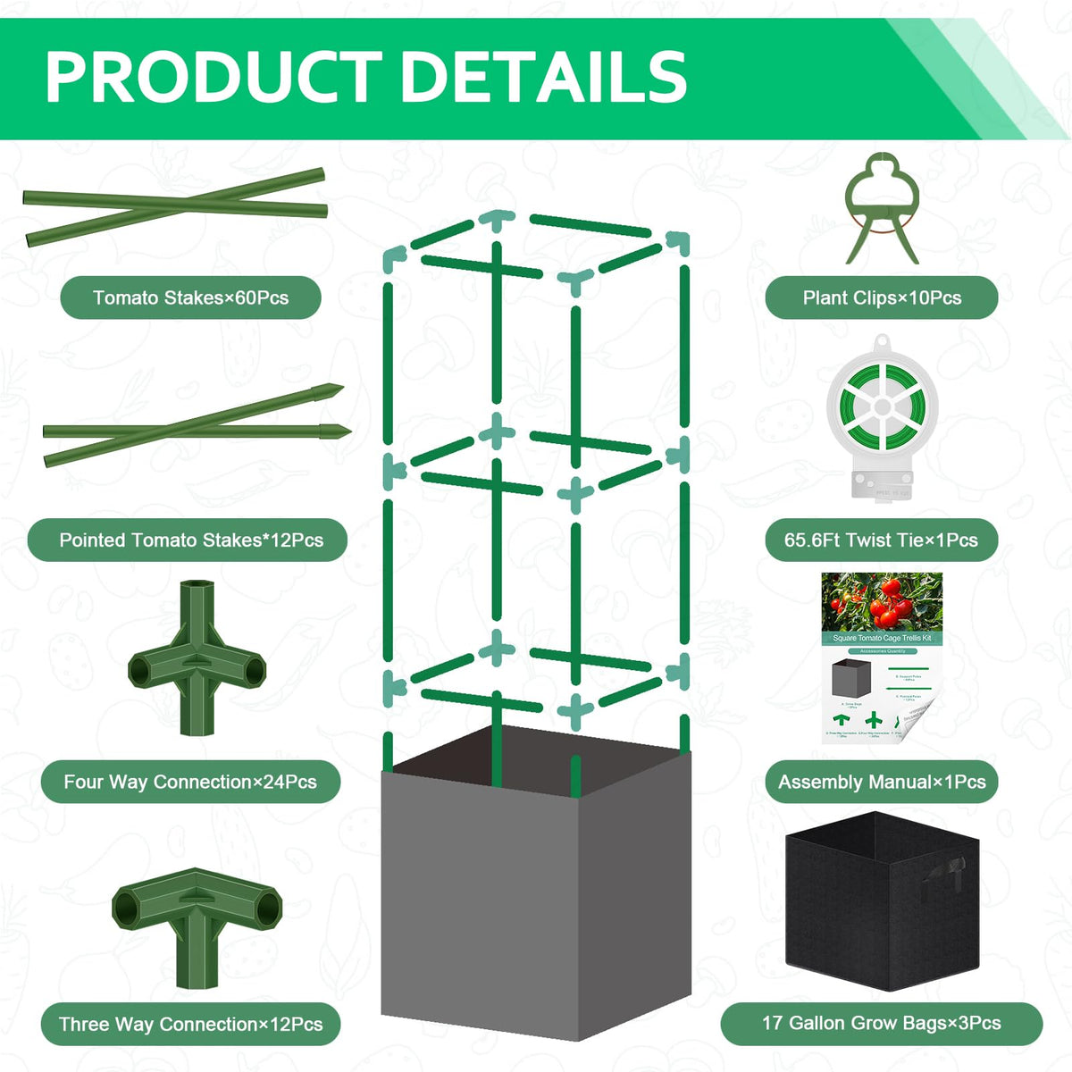 WLLEYAY garden kit in use among vegetables, showing a space-saving trellis solution