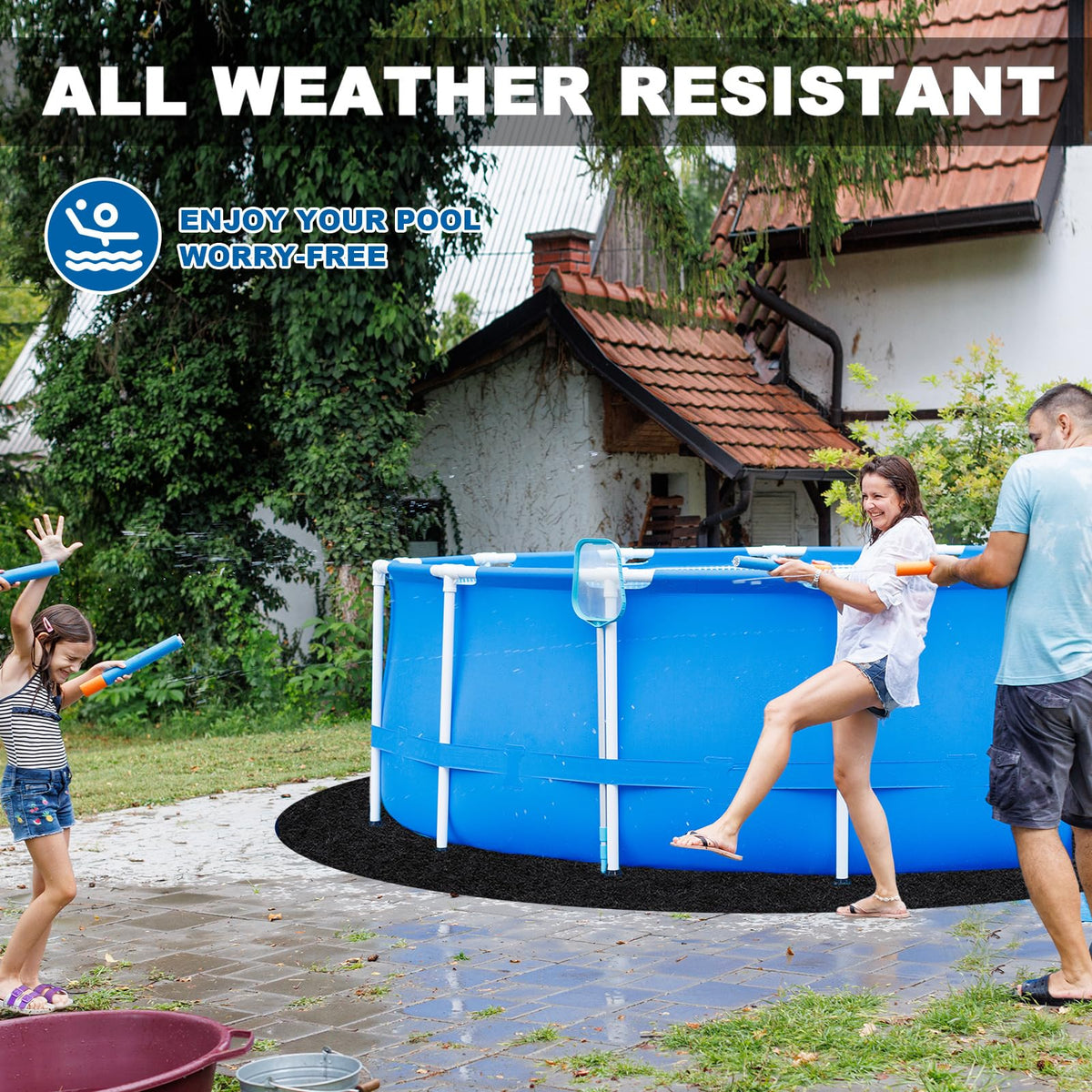 WLLEYAY ground-protection pad beneath pool liner on grass.