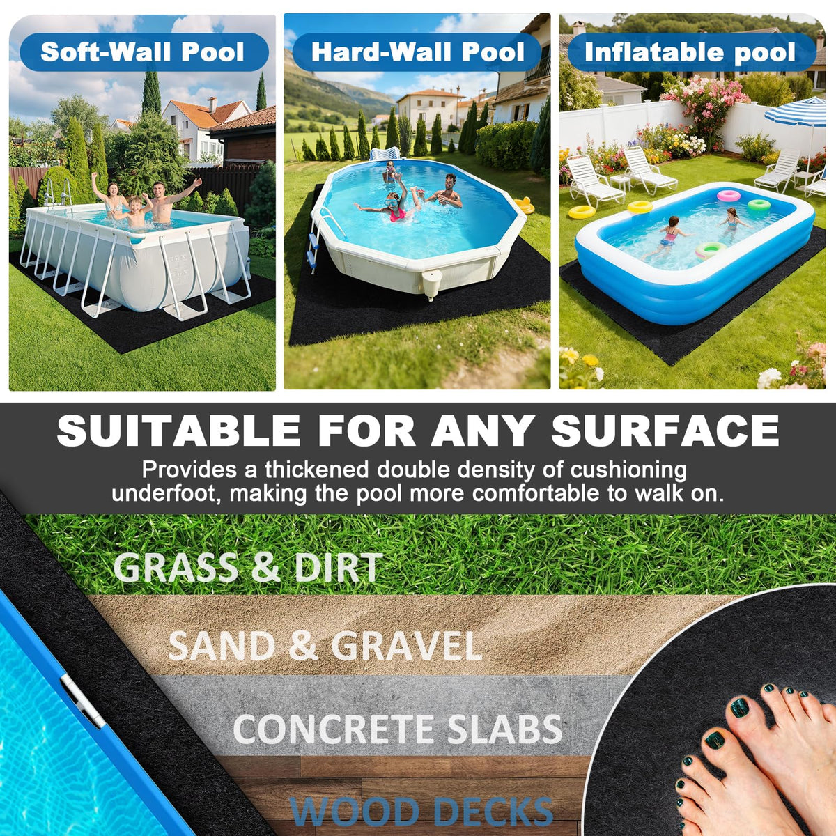 WLLEYAY versatile pad for indoor hot tubs and outdoor pools