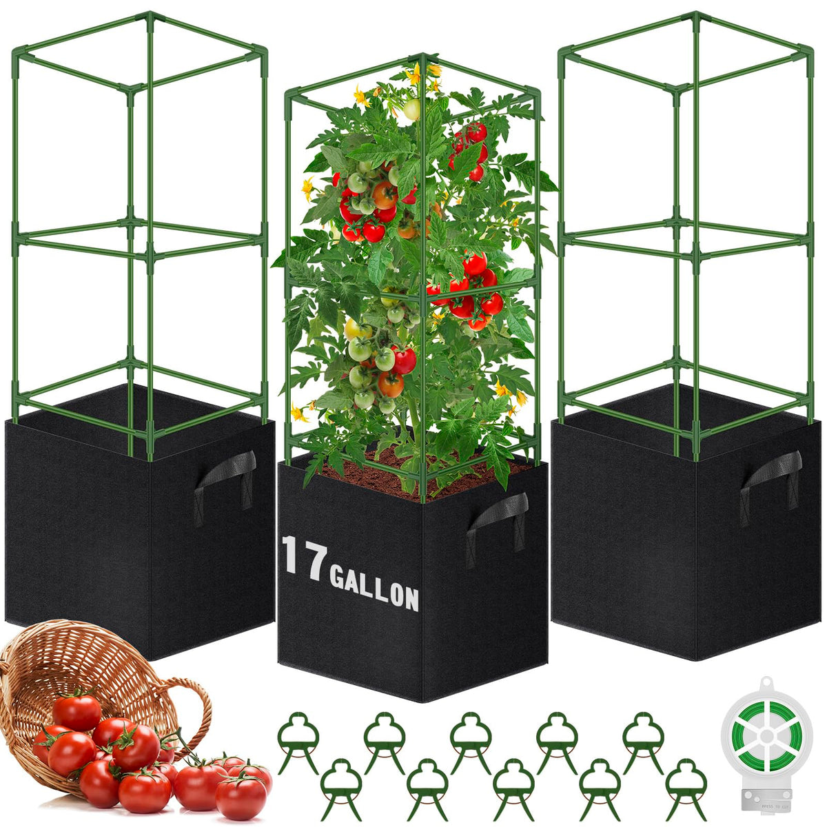 WLLEYAY square tomato cage assembled in garden for sturdy vertical support