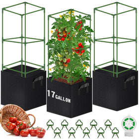 WLLEYAY square tomato cage assembled in garden for sturdy vertical support