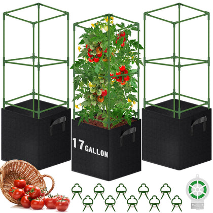 WLLEYAY square tomato cage assembled in garden for sturdy vertical support