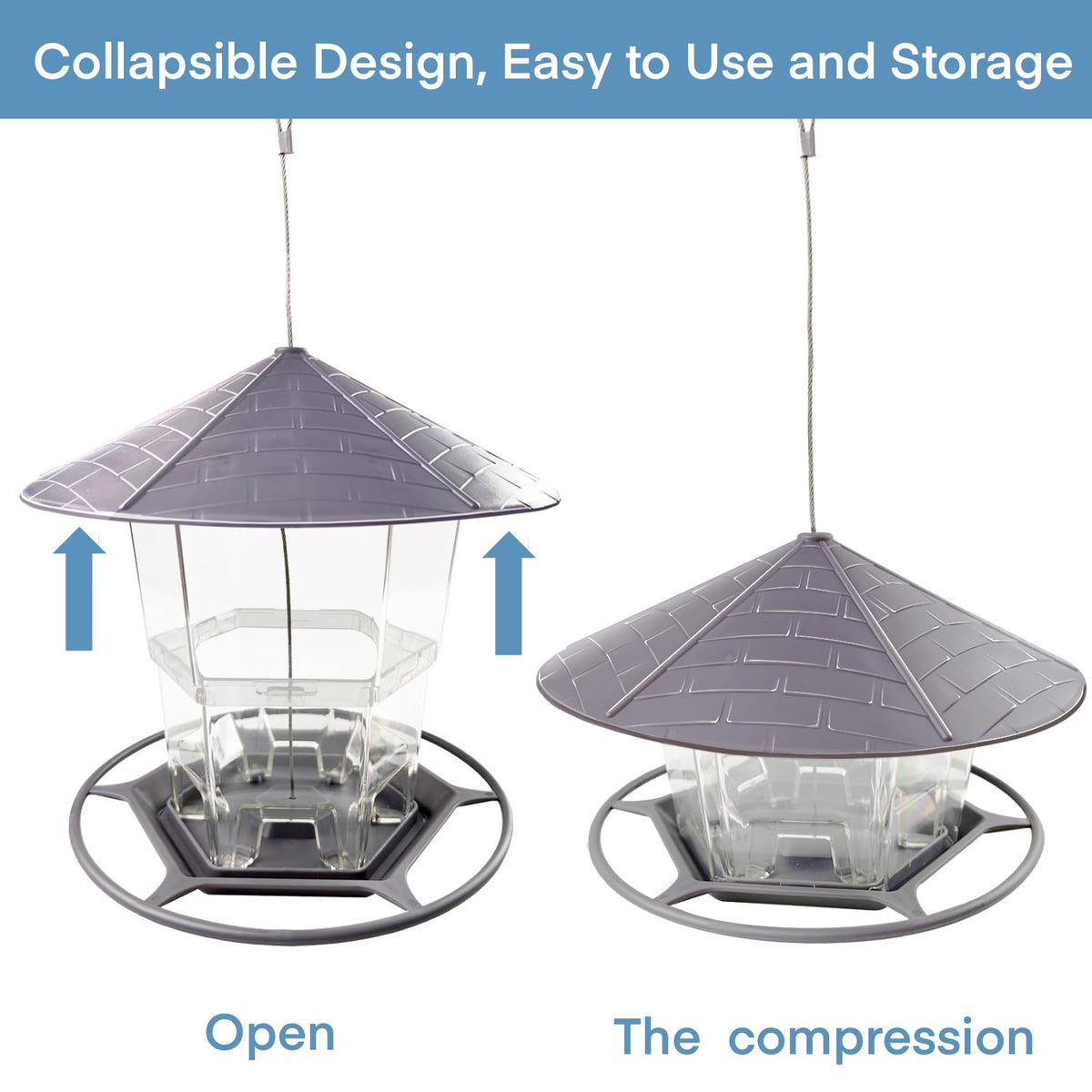 WLLKOO bird feeder with drainage tray keeps seeds dry.