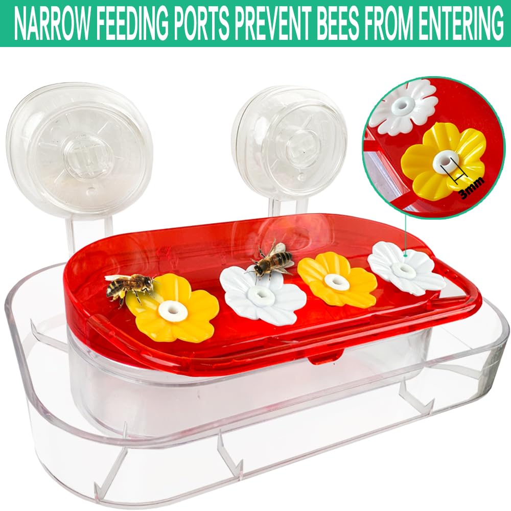 WLLKOO hummingbird feeder with four feeding ports and red design to attract birds.