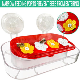 WLLKOO hummingbird feeder with four feeding ports and red design to attract birds.