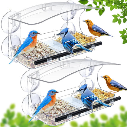 WLLKOO Window Bird Feeder secured by strong suction cups for steady indoor viewing.