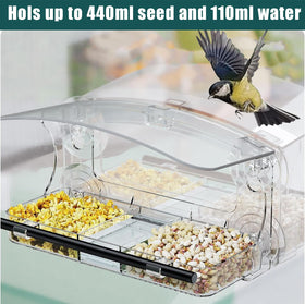 Built-in water trough on the WLLKOO feeder attracts thirsty birds during observation.