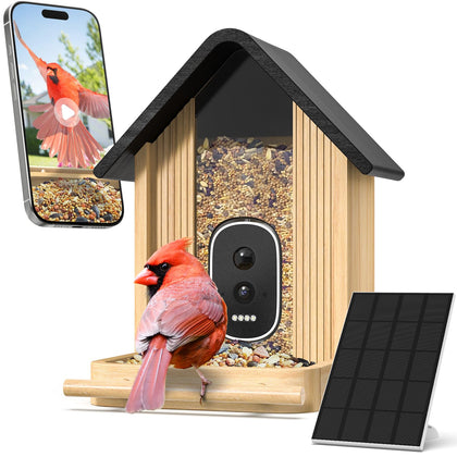 WLNYUGS bamboo birdfeeder camera front view for seamless garden birding