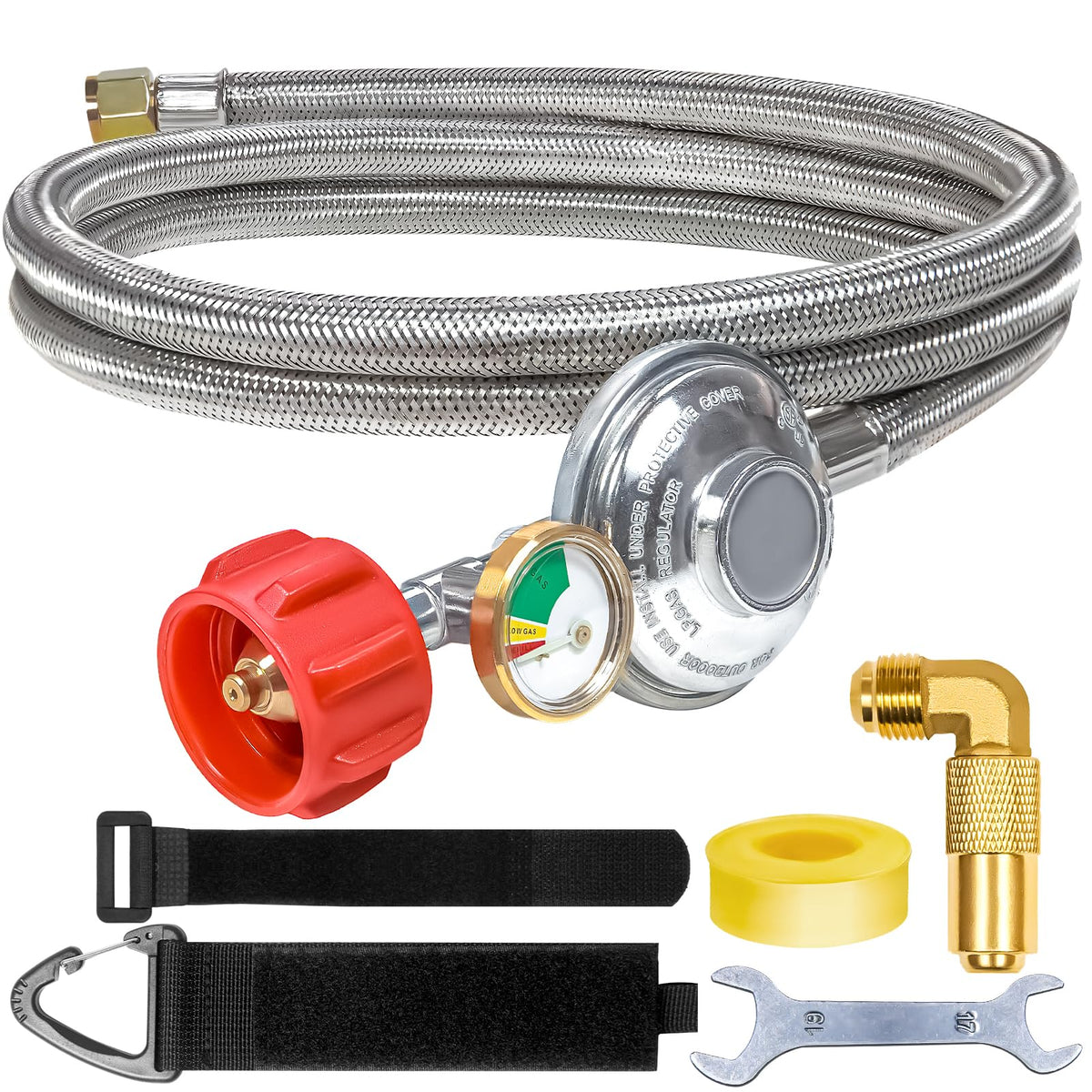 Wmnvshier 6ft propane hose with gauge for quick gas level checks during grilling.