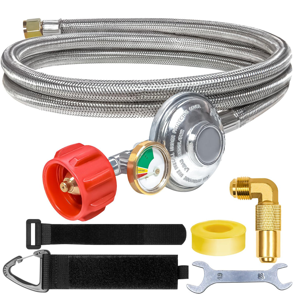 Wmnvshier 6ft propane hose with gauge for quick gas level checks during grilling.