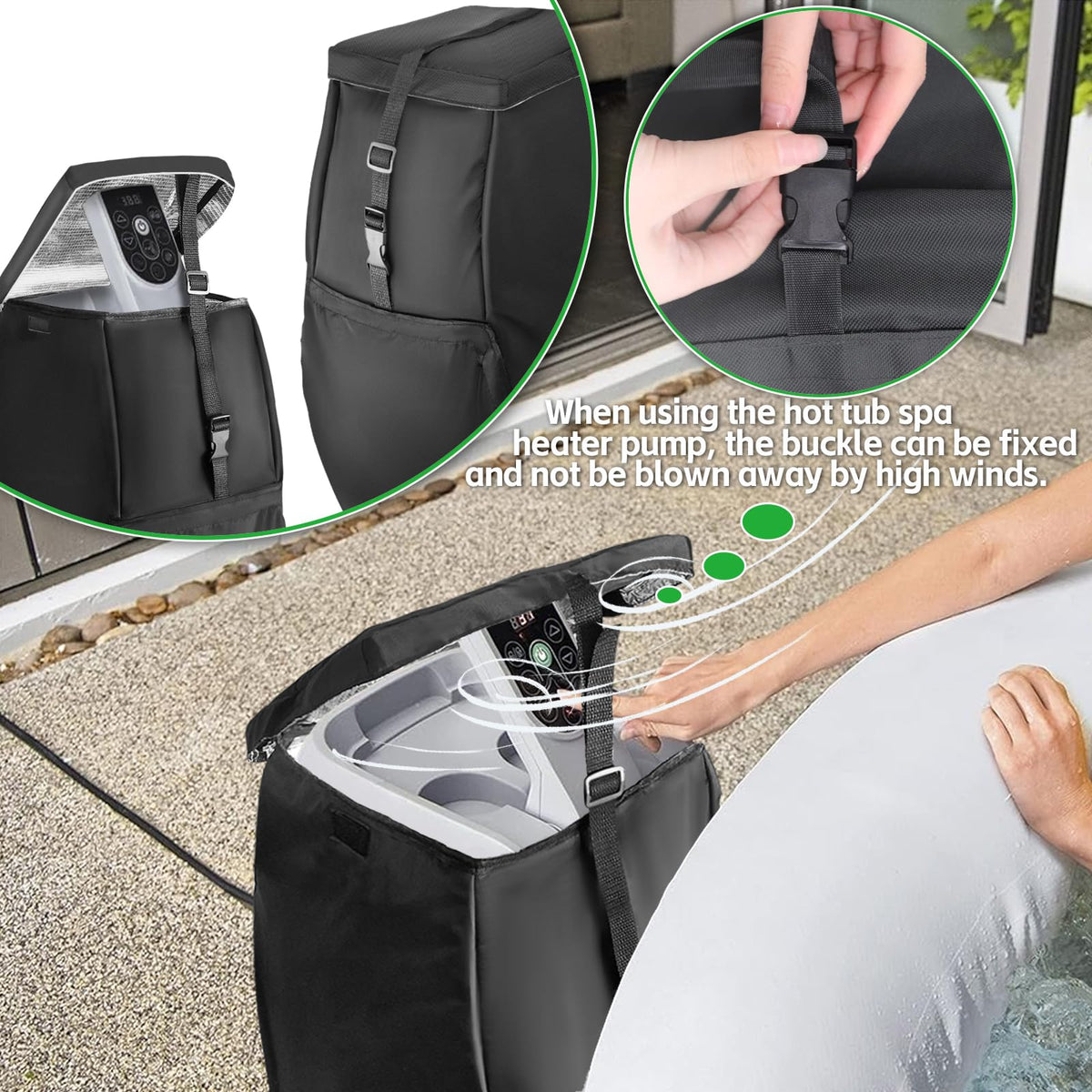 Wnanan pump cover bottom piping design allows easy fitting with hoses.