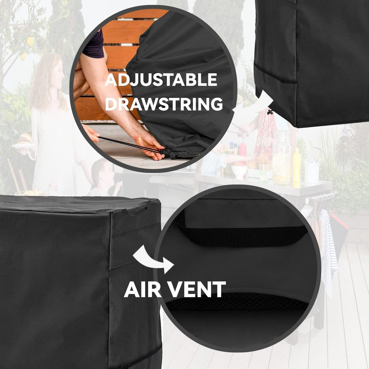 Wnanan easy-on-off handles simplify fitting over outdoor carts.