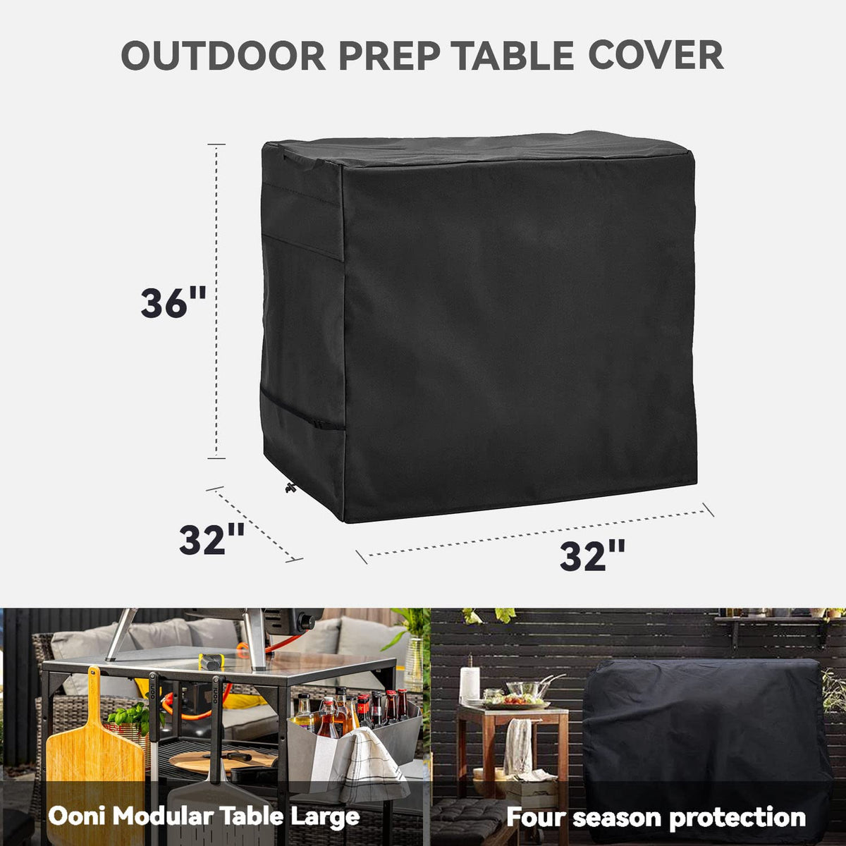 Wnanan cover with handles enables easy on/off for outdoor pizza setups.