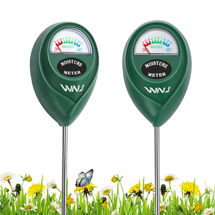WNJ soil moisture meter dial reading shows precise soil humidity for healthy plants.