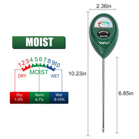 Sensor probe inserted into soil area for instant moisture reading.