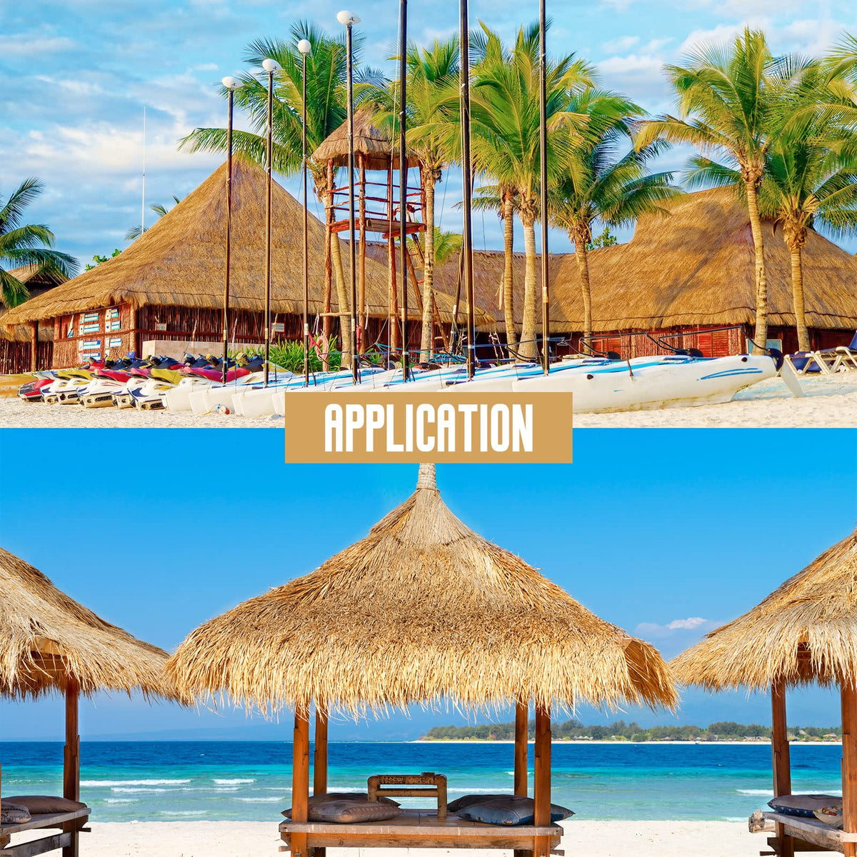 Woanger palapa straw thatch roof effect provides vivid, lifelike texture.