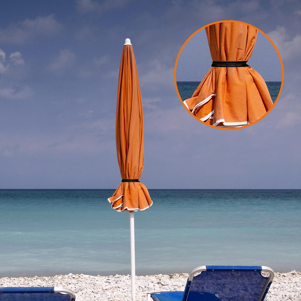 Woanger patio umbrella bungee ball strap provides reliable hold in windy outdoor conditions