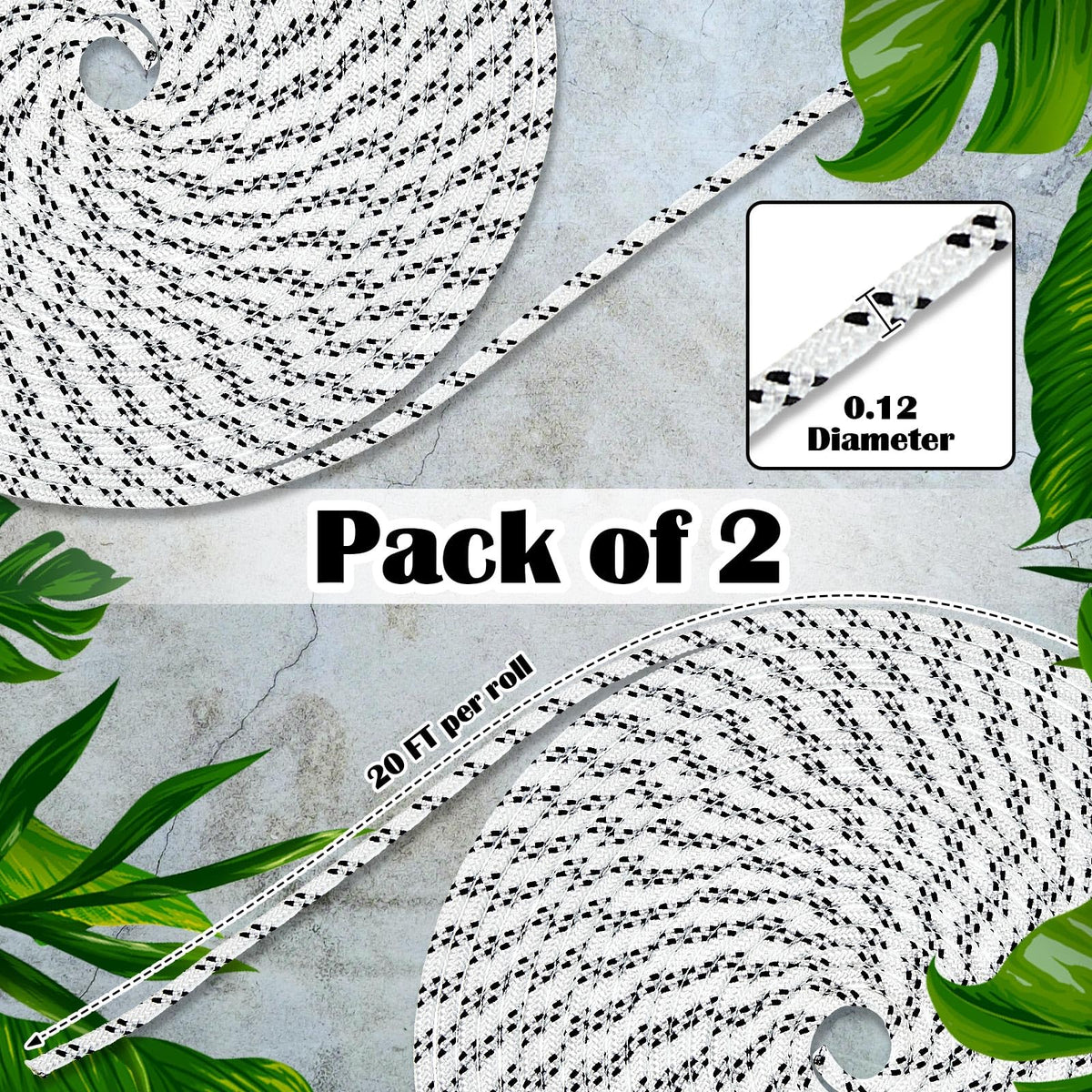 Woanger patio umbrella cord 3 mm diameter fits most bases.