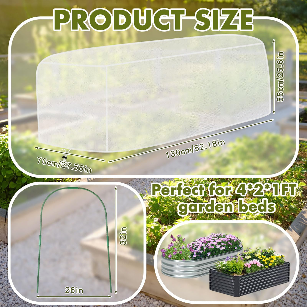 Woanger rectangle net covering raised bed with breathable mesh