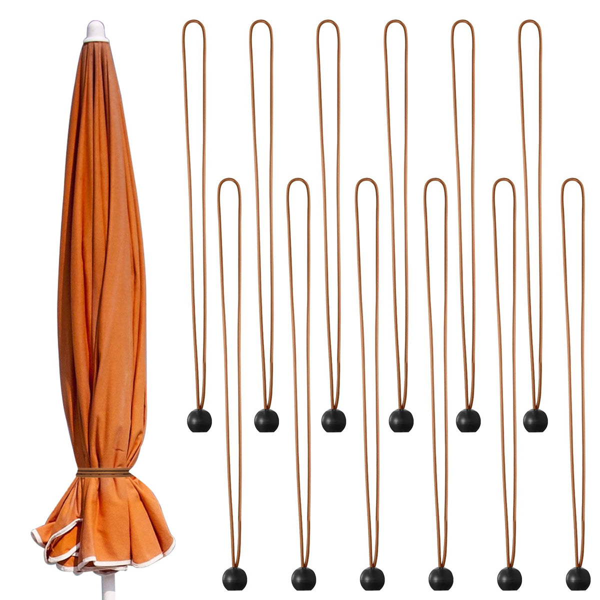 Woanger umbrella strap 12pc brown ball secures parasol against wind