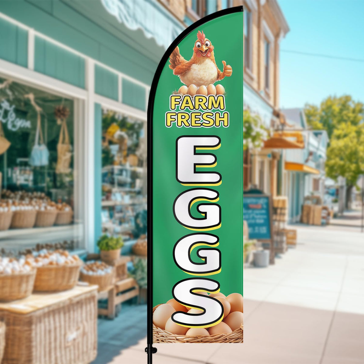 WOANIXY 8ft egg sign flag stands tall to catch attention.