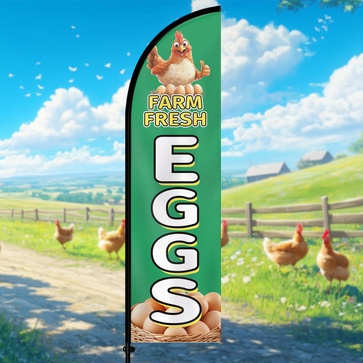 WOANIXY weather-resistant egg sign flag endures sun and rain.
