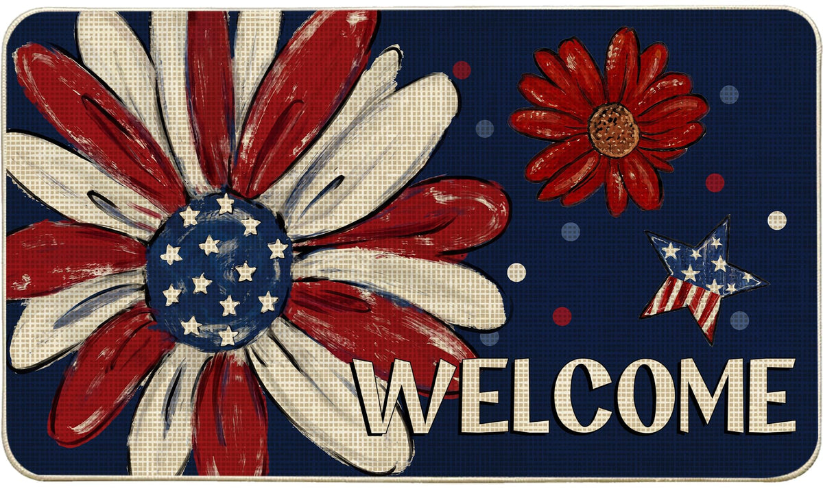 Woaoce Independence Day doormat with floral welcome pattern, anti-slip back for safe entry.