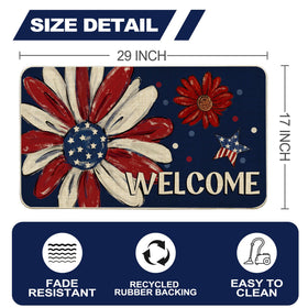 Woaoce doormat shows red white blue floral design, ideal for indoor and outdoor entrances.