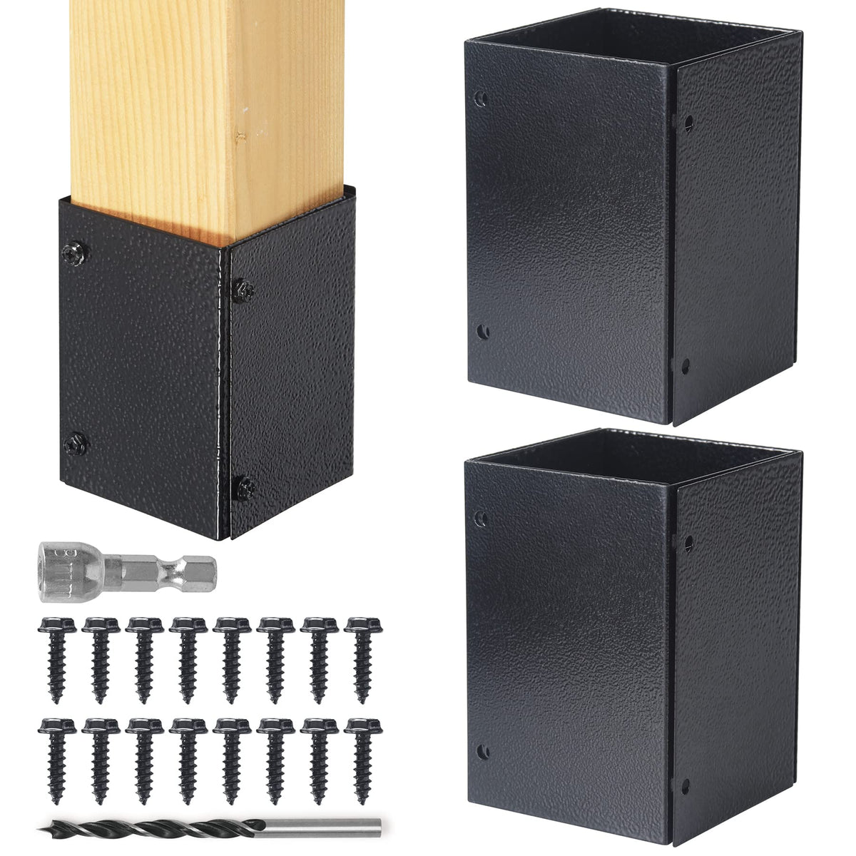 WOCEPU post protector shows adjustable range 3.3-6 inches around a wooden post