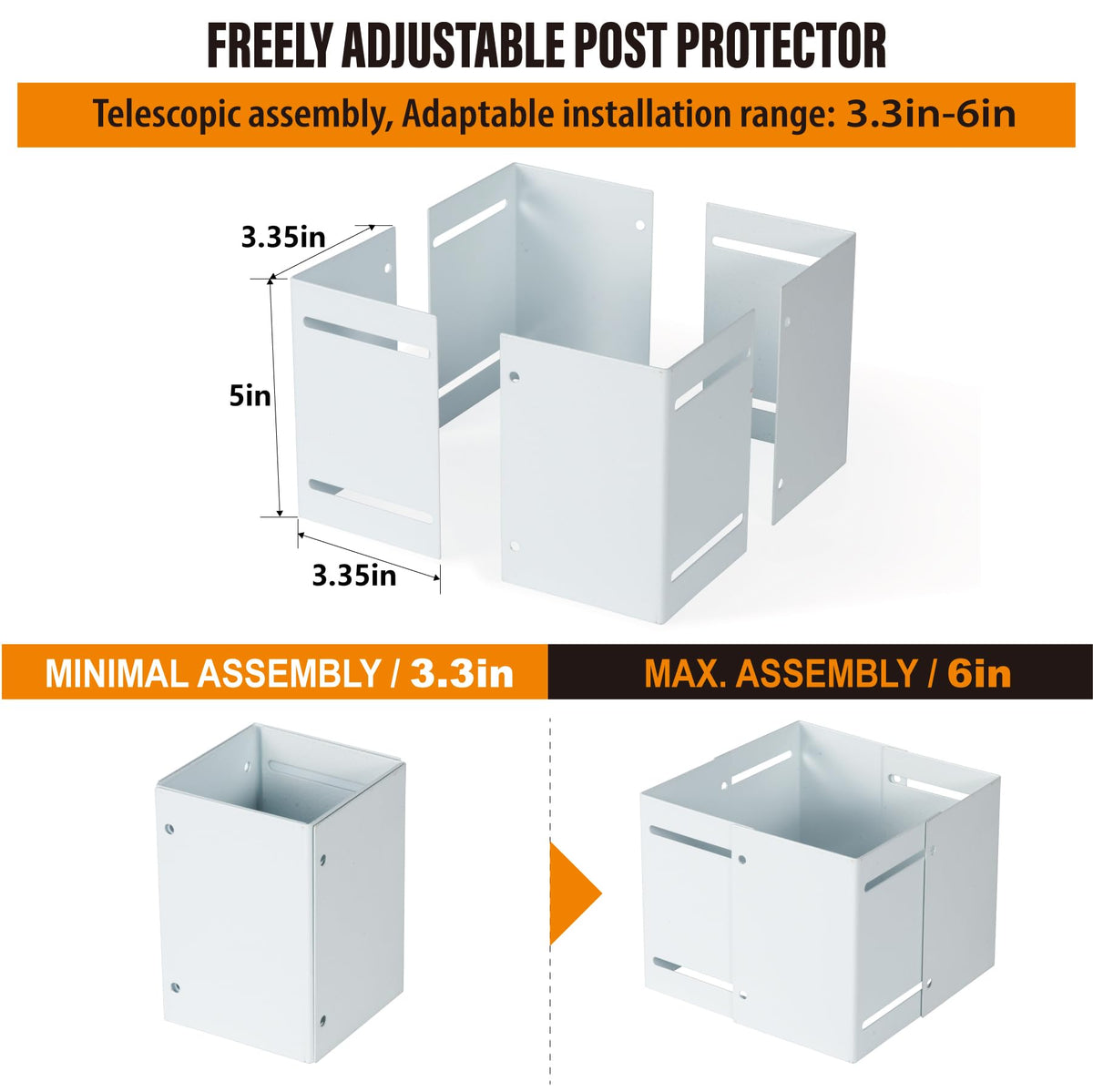 WOCEPU post protector accommodates 3.3-6 inch diameters for various posts.