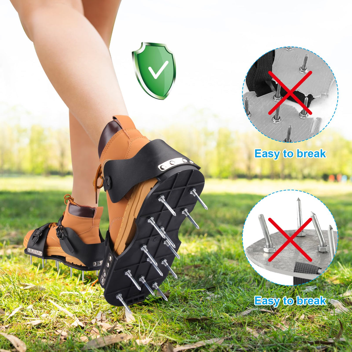 Wodesid aerator shoes with adjustable strap demonstrates secure fit during lawn work