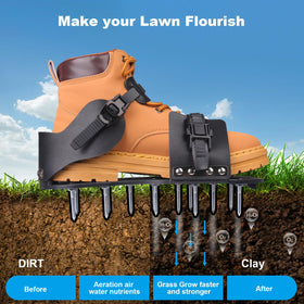 Wodesid aerator shoes featuring snap-on buckle for quick, reliable adjustment