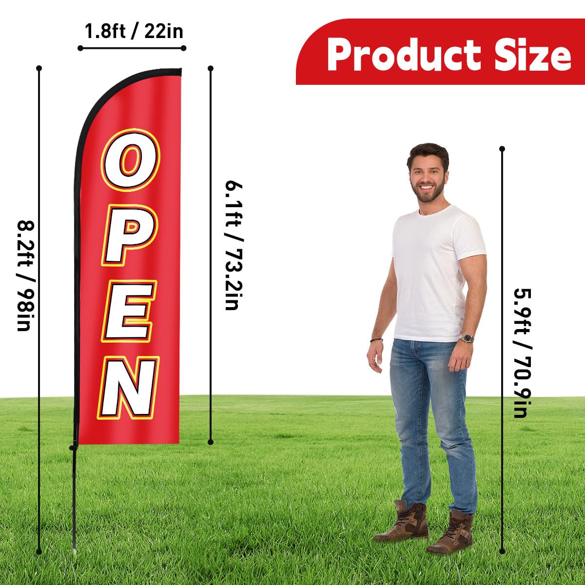 WODICY Open feather flag ground stake secures outdoor displays in wind.