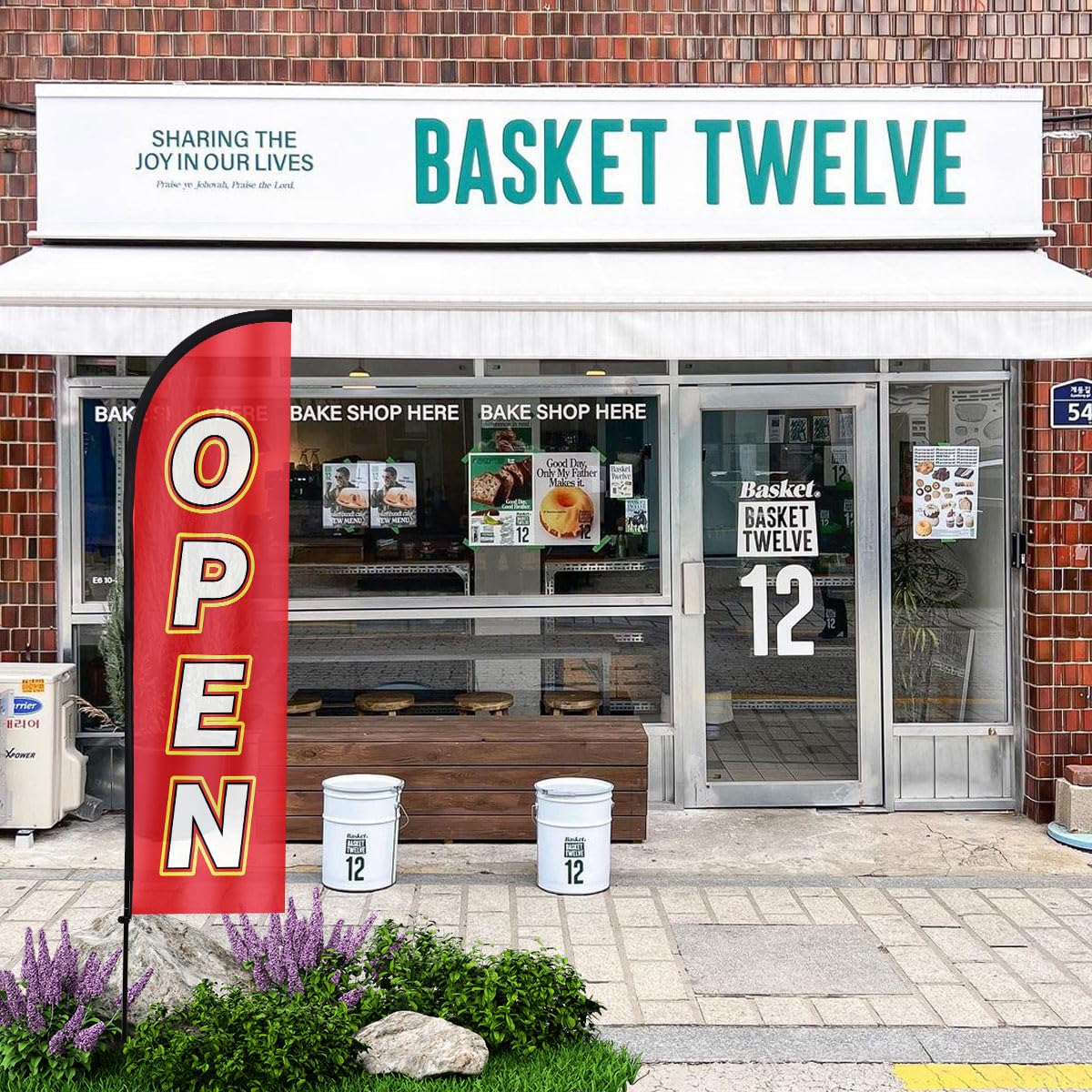 WODICY storefront open sign banner enhances curb presence at the entrance.