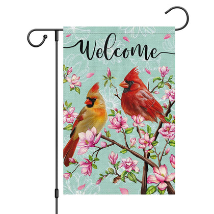 Wodison cardinal bird welcome spring flag, 12x18, ideal for outdoor spring decor.