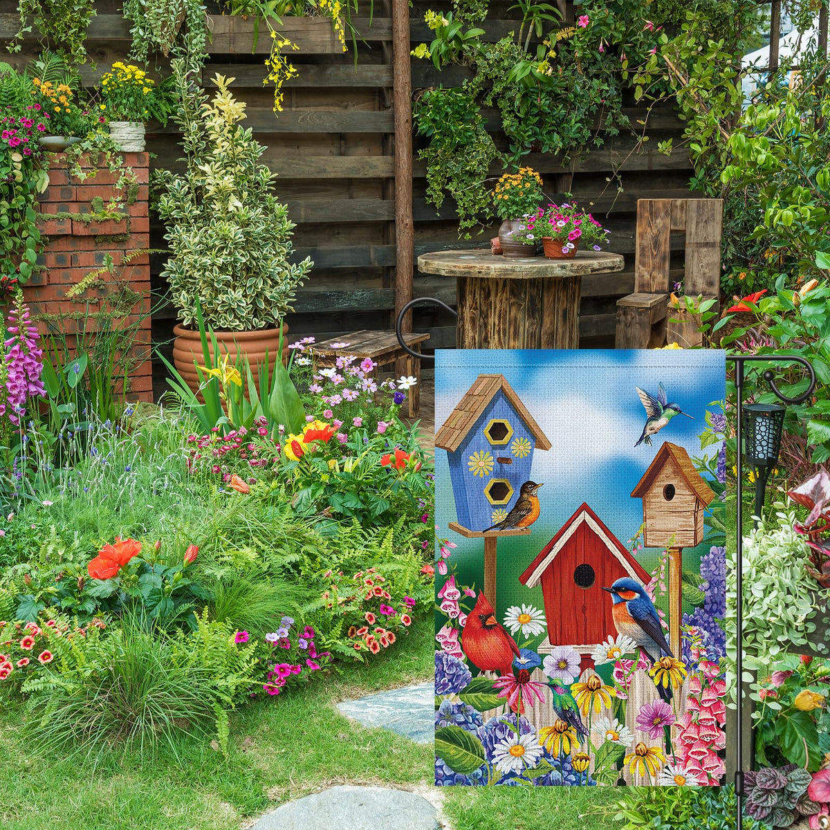 Wodison burlap-garden-flag texture adds rustic charm to yard decor