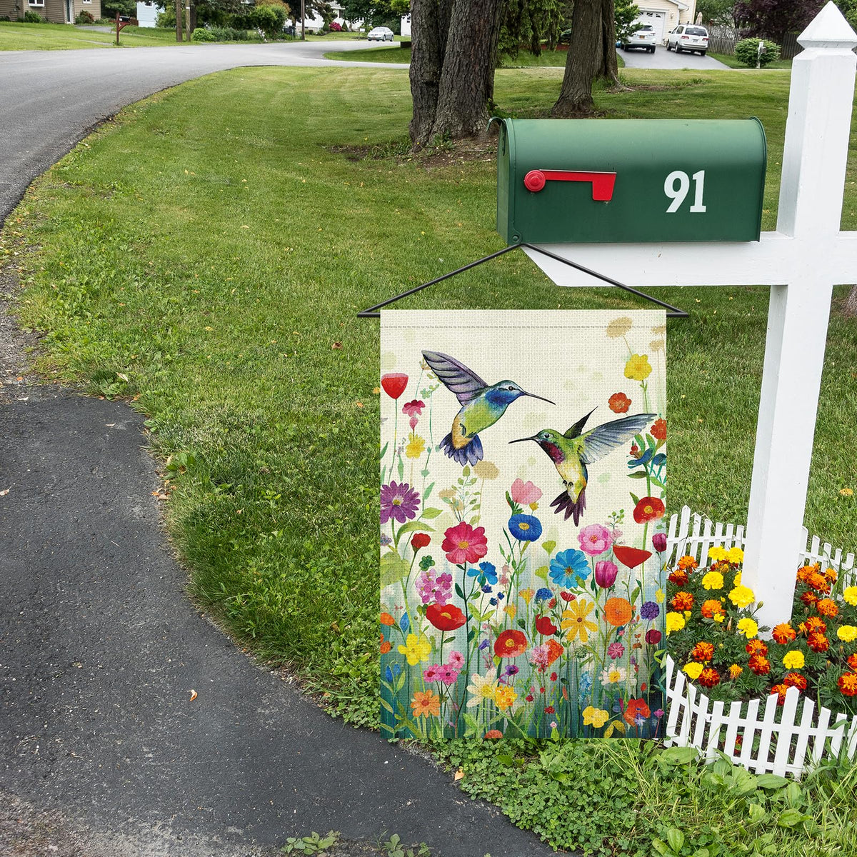 Wodison colorful flowers flag, festive yard decor for patios and porches.