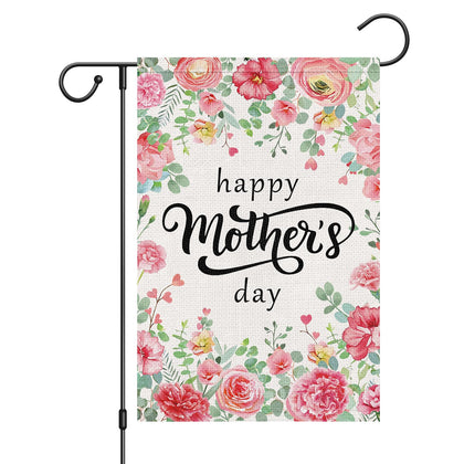 Wodison Happy Mother's Day flag with florals on burlap for yard decor.