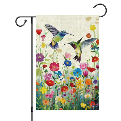 Wodison hummingbirds floral flag outdoors, vibrant spring charm for curb appeal.