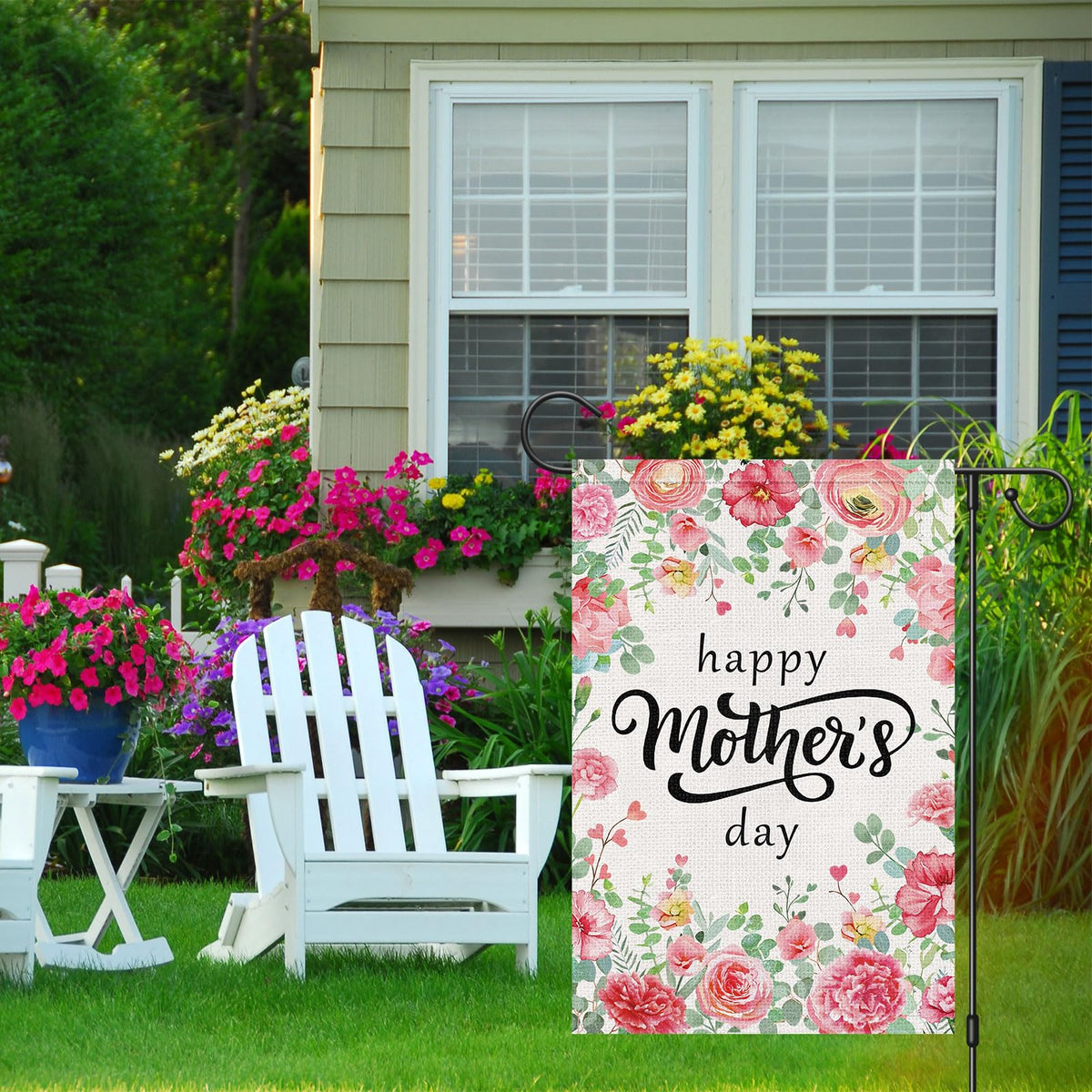 Wodison Mother's Day flag on burlap resists sunlight and weather.